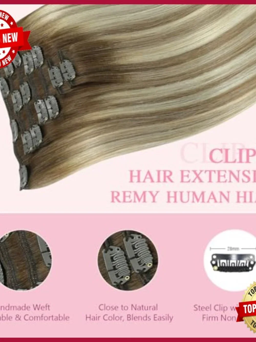 16in Clip-In Human Hair Extensions 7pc Set 120g Heat Stylable